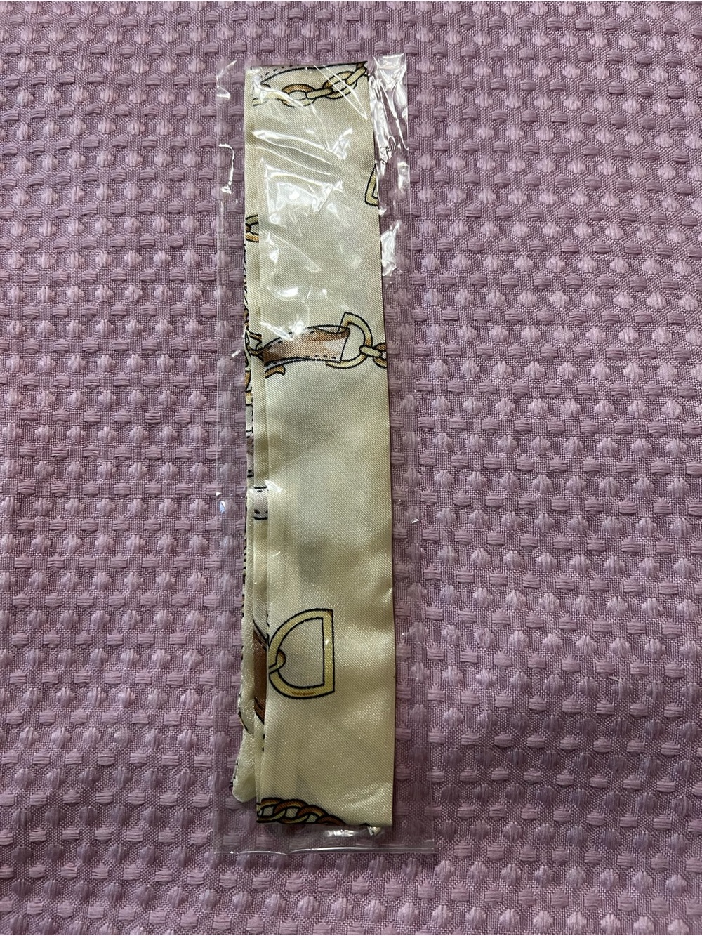 Cream Patterned Skinny Twilly